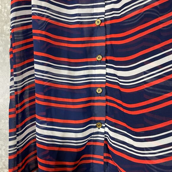 Thyme & Honey Blue Striped Sleeveless Button Up Shirt - Size Small - Semi Sheer - Picture 3 of 6